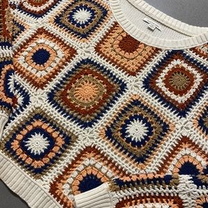 Cream/colorful quilted crochet sweater